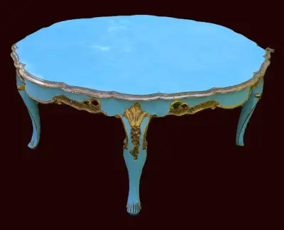 :O MCM Solid Wood Italian Florentine Turquoise Gold Coffee Table, View more