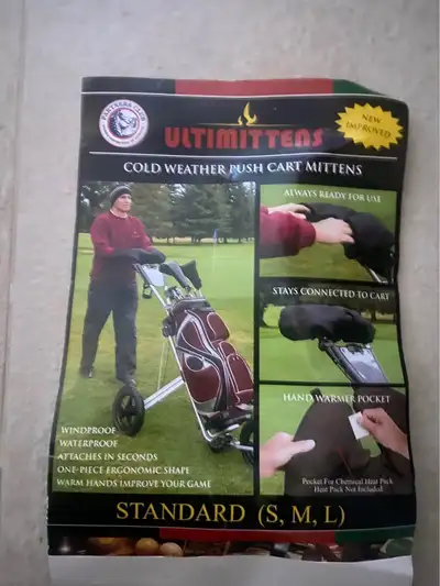 Attention cold weather golfers - UltiMittens designed to wrap around pushcart handle with large open...