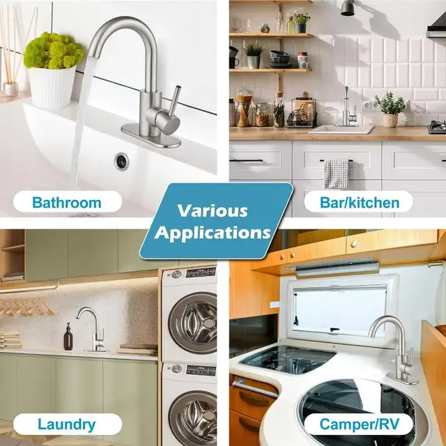 Midanya Brushed Nickel Single Handle Bathroom Sink Faucet, Wet B in Plumbing, Sinks, Toilets & Showers in Gatineau - Image 7