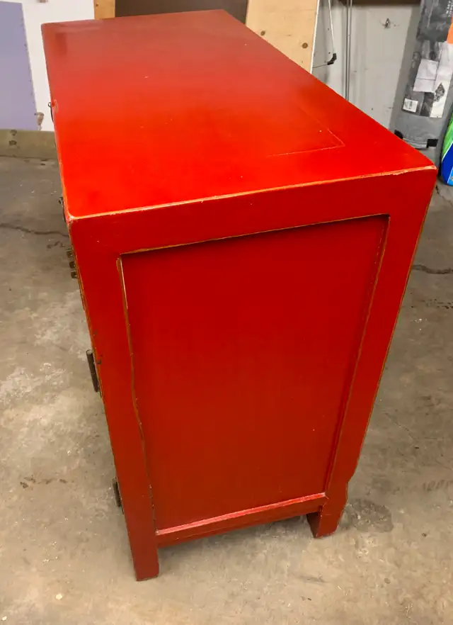 Solid Wood Asian Provincial Red Lacquer Cabinet in Hutches & Display Cabinets in Edmonton - Image 3