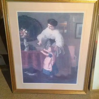 BEAUTIFULLY FRAMED PAINTING  OF WOMAN AND CHILD, View more