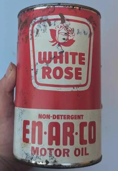 {INV#OC1136-MS} | Vintage White Rose En-ar-co Motor Oil Imperial Quart Fibre Can. From Canadian Oil...
