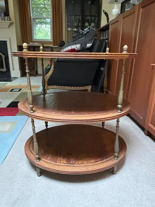 Antique Etagere 3 level end table night stand bar mahogany wood in Other Tables in City of Toronto - Image 9