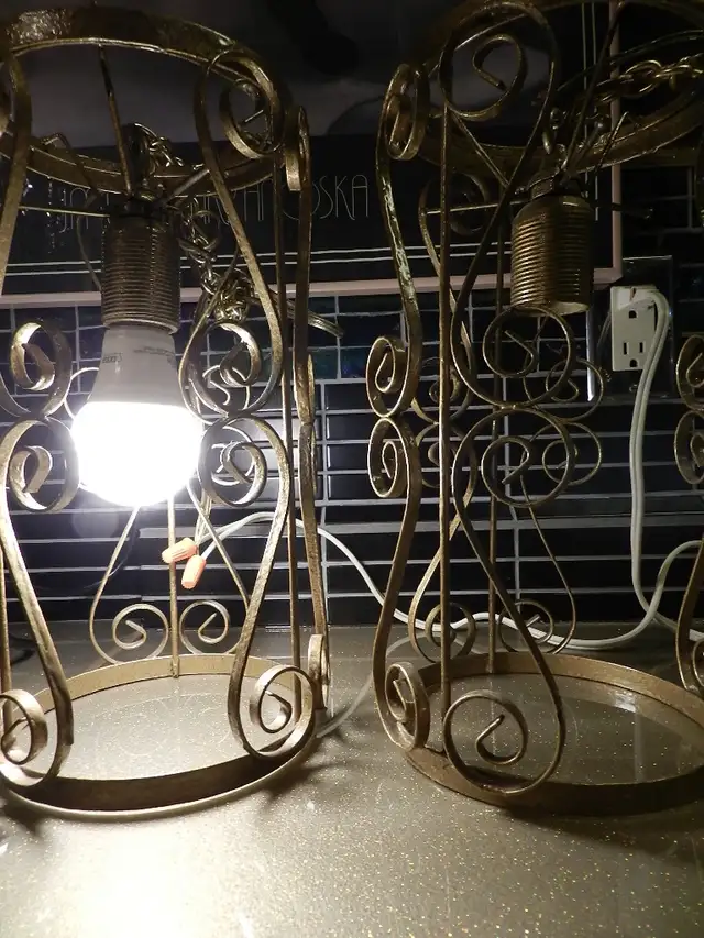 Vintage 2pc MCM Swag Scroll Iron Pendant Lights in Indoor Lighting & Fans in Oshawa / Durham Region - Image 8