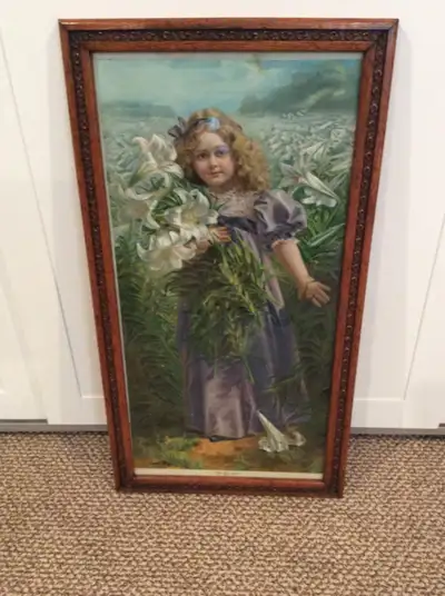 An antique (circa 1900) framed lithograph approximately 14” x 28”. Decorative oak framed has been re...