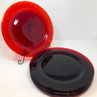 Duncan Miller Ruby Red Pebble Textured Glass Dinne 6 Plates