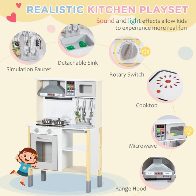 Wooden Play Kitchen with Realistic Lights Sounds in Toys & Games in Markham / York Region - Image 4