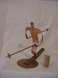 Copper & Brass Skier Kinetic Sculpture Art A Janes Vintage MCM