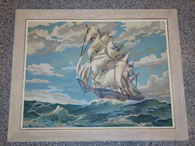 Vintage Paint by Numbers sailing ship painting (40+ years old), View more