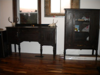 1 antique buffet cabinet and 1 vintage matching hutch.