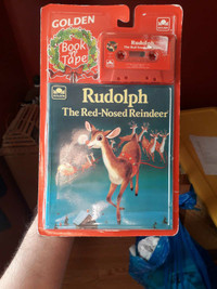 Vintage Rudolph reindeer tape cassette and book