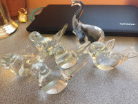 Crystal Hand Blown Elephant & Birds (5) Figurines Statues Italy