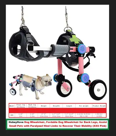 (NEW) HobeyHove Dog Foldable Wheelchair Hind Legs (XXS Pink), View more