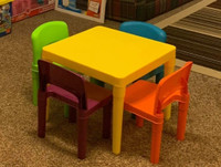 Colourful kids table and 4 chairs - new