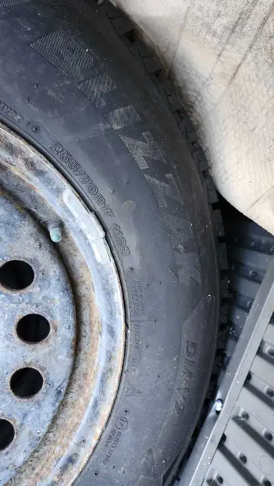 Blizzak DMV2 snows only one season on them. Tires are 9/11 or 10/11 deep tread. Rims are 6 bolt for...