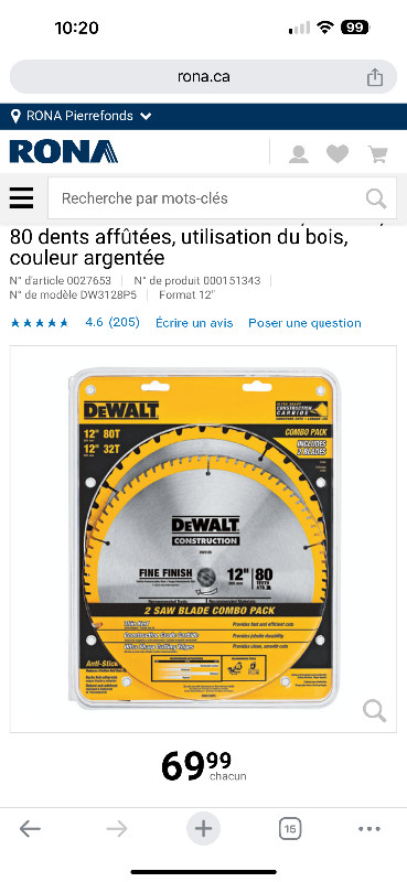 Ensemble de lames Dewalt pour scie à onglet, une 32T et une 80T dans Outils électriques  à Longueuil/Rive Sud