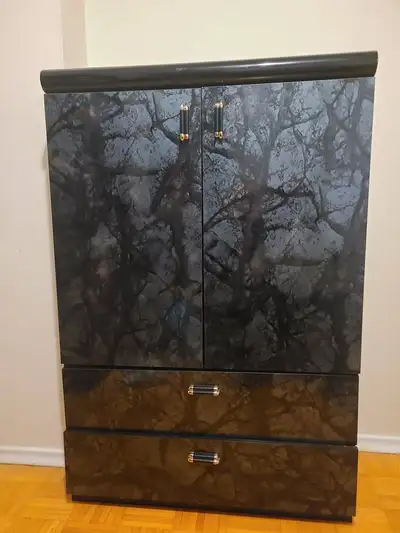 Vintage Black Lacquer Wardrobe / Armoire – Great Condition, View more