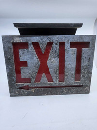Vintage aluminum heavy exit sign with red glass