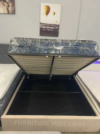 HYDRAULIC BED FRAME WITH STORAGE SALE *See Description for Price, View more
