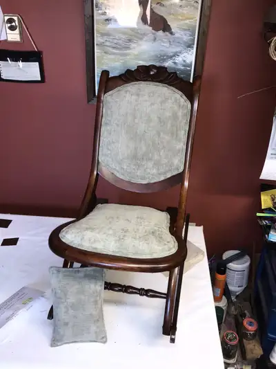 Antique folding rocking chair  & two antique pressed high back c, View more