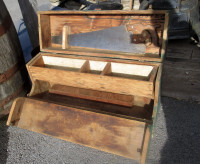 Vintage Wooden Tool Box with Hand Saw