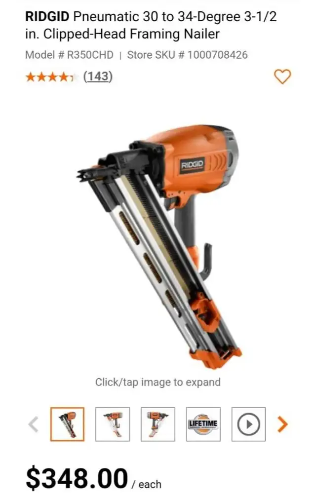 Pneumatic 30 to 34 degree 3-1/2 inch Clipped Head Framing Nailer in Power Tools in City of Toronto - Image 2