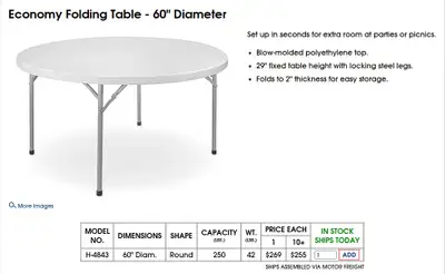 Round Folding Table 60”, View more