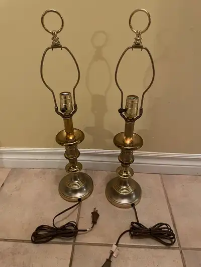 Vintage Mid Century Cast Brass Table Lamps Set, View more