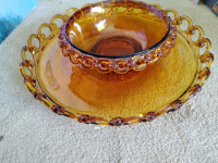 FIRST $95 TAKES THE SET ~Vintage Rare Large Amber Platter & Dish