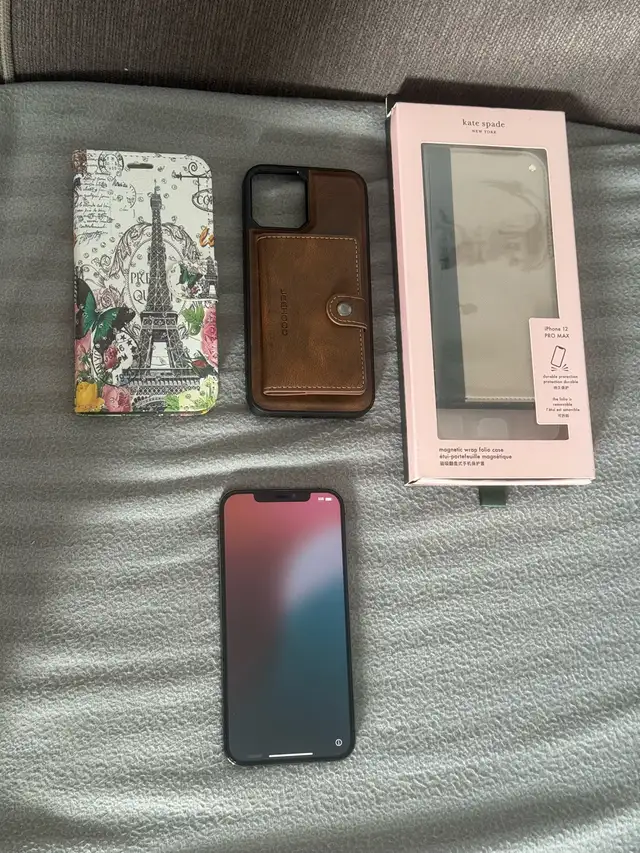 iPhone12ProMax + Lens/Screen Protectors + 3 Phones Cases + Cable