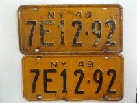 ORIGINAL RARE VINTAGE PAIR of 1948 NEW YORK LICENSE PLATES