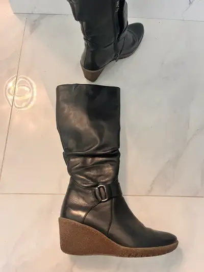 Black Wedge Knee-High Boots, View more