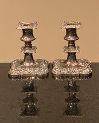 Antique Pair of Victorian 1880s Silver Plated Candle Holders