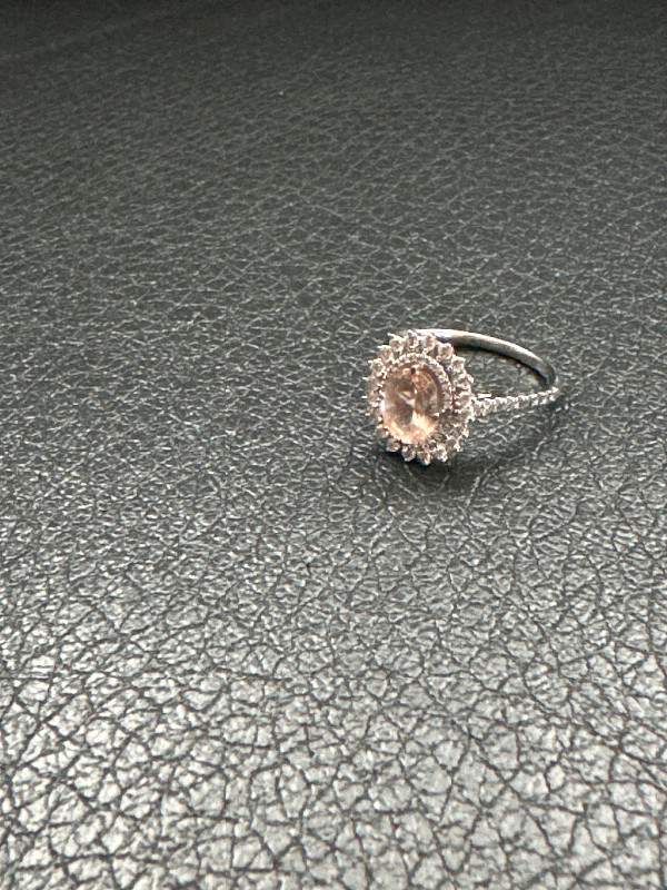 Morganite Lacy Halo Ring with .50TW of Diamonds in 10kt W Gold in Jewellery & Watches in Hamilton - Image 4