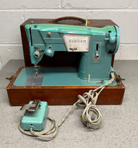 1960's Turquoise Singer 327J Sewing Machine w/ Foot Pedal