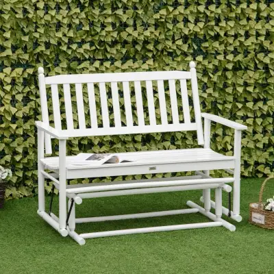 Wooden Patio Glider Bench, Wood Log Outdoor Loveseat with High, View more