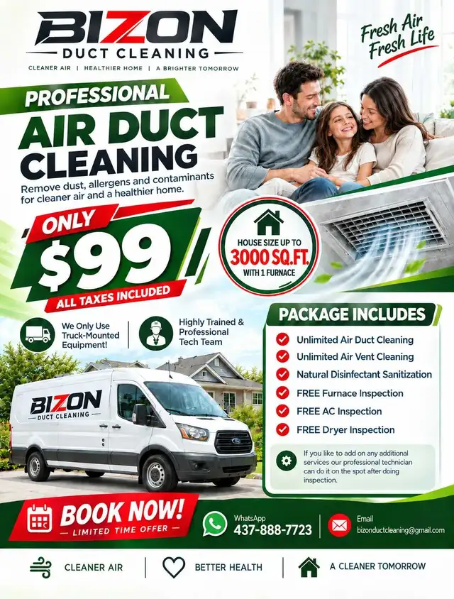 $99 Complete House Air Duct Cleaning Windsor Special Offer 