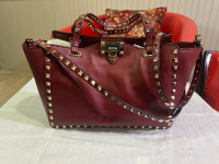 Valentino Small Rockstud Bag in Red Smooth Leather