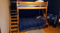 pine bunk bed single on top with double on the bottom stair case