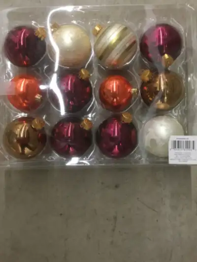 12 multi- coloured glass Christmas ornaments
