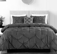 4 Piece Queen Size Comforter Set with Accent Pillow - Dark Grey