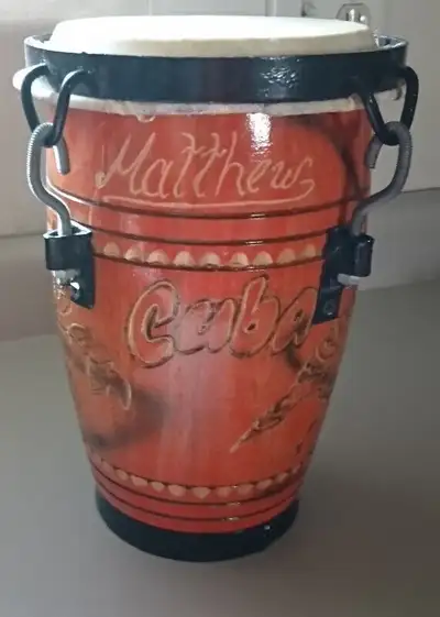 Vintage Handcrafted Wooden Brown Conga Drum with Goat Drum Skin, View more