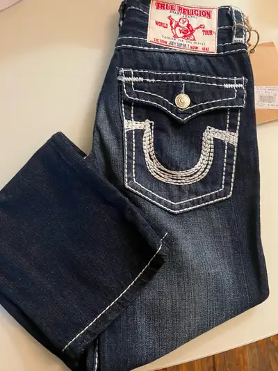 New True Religion Billy Big T jeans. Size 30. Dark wash denim with cool white contrast stitching and...