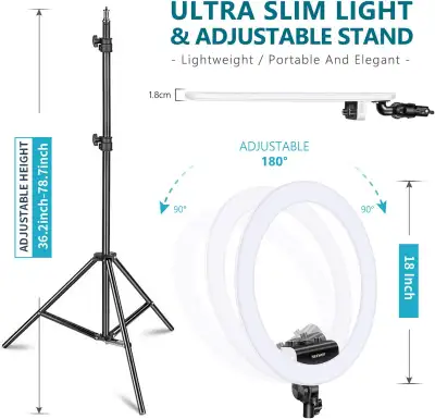 Good working condition. Comes with Ring light, light stand, and power adapter - no other accessories...