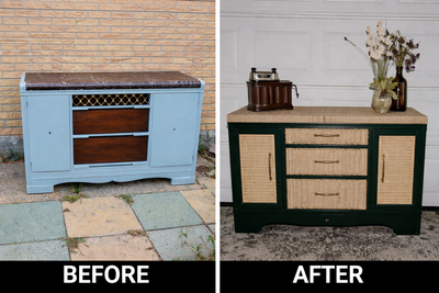 Refinished Vintage Solid Wood Sideboard / Buffet – Boho Rattan S, View more