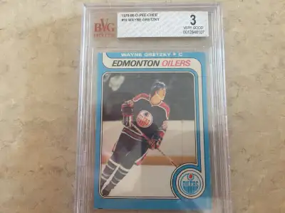Wayne Gretzky Rookie Card graded 3 very good by Beckett. Under graded in my opinion, no creases, jus...