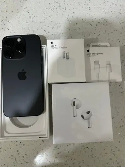 iPhone 15 Pro 128gb **Pro 2nd gen Pods/ 20W Set + Delivery**, View more