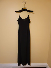 Vintage 90s maxi strappy black slip dress 100% silk, size 6