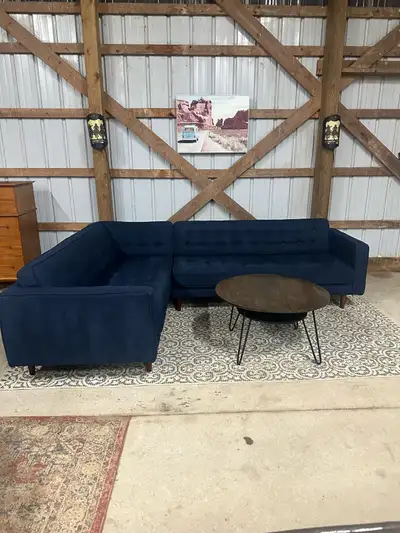*Delivery Available* Structube MCM Fabric Sectional in Blue ️, View more
