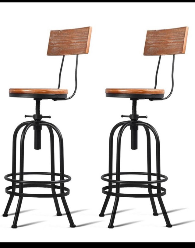 BOKKOLIK Set of 2-Industrial Bar Stools with Backrest-Swivel Woo in Chairs & Recliners in Hamilton